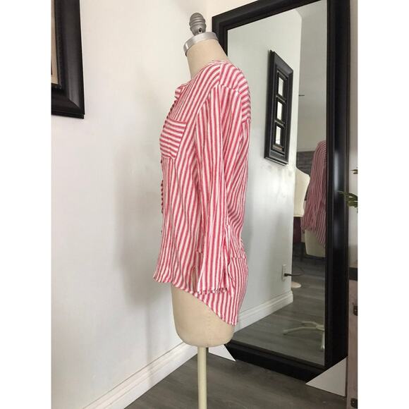 New! Kori America Red & White Striped Women's Button down Blouse Top S/M - Picture 2 of 6